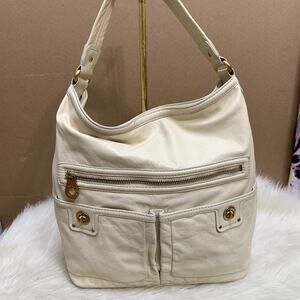 MARC JACOBS Large Vanilla Leather FARIDAH Totally Turnlock Shoulder Bag Hobo